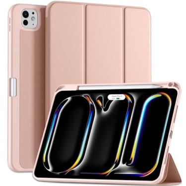 Imagem de Capa inteligente Kidopire Para iPad Pro de 11” (M4, 5ª geração de 2024) com suporte para Pencil Pro, três dobras e parte traseira de TPU macio, desperta/hiberna automaticamente, rosa