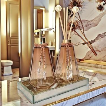 Imagem de Kit Lavabo Vidro Kit Completo 300 ML Luxo Com Bandeja Decorativo Escritorio (Ambar Degrade C/Dourado,Com Bandeja)