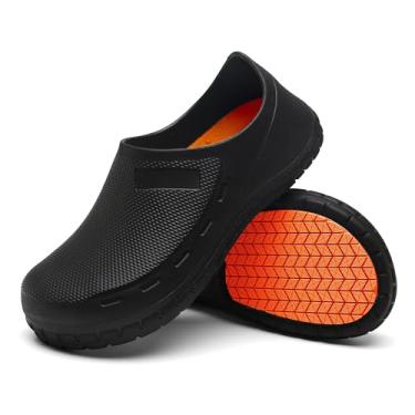 Imagem de Sapatos de cozinheiro para homens Croc Antiderrapantes À prova d'água Trabalho Tamancos Masculinos Confortável Enfermeira Sapatos para jardineiros Homens Interno e Externo para Cozinha Escritório Litorâneo - Zapatos de Cocina para Hombres, Preto - 2, 7