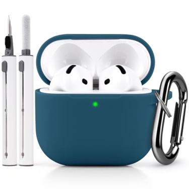Imagem de Capa para AirPods 4 com kit, capa protetora de silicone macio com chaveiro, azul lago