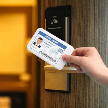 Imagem de Pacote com 3 porta-crachás de identificação vertical com clipe deslizante – protetor de cartão de plástico branco durável, capa transparente para cartões de acesso ao escritório, chaves, licenças e