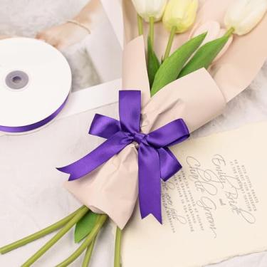 Imagem de Fita de cetim roxa de dupla face, fita de poliéster de 2,5 cm x 50 metros para embalagem de presente, artesanato, fabricação de laços, costura, buquê de flores, decoração de festa de casamento