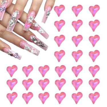 Imagem de Generic 30 peças 3D coração pingente de unhas cristais pedras 12 x 13 mm torto em forma de coração arte strass para dia dos namorados decoração faça você mesmo joias, rosa rico