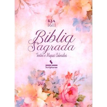 Imagem de Bíblia King James 1611, Edição Premium com Textos e Mapas Coloridos, Capa Rosa com Hortênsias, Encadernação Espiral, Sistema de Estudo por Cores