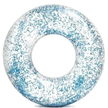 Imagem de Boia Circular Inflável Transparente Com Glitter 60cm PVC Resistente Resistente Cloro Rosa Azul Prateado Piscina Clube Boia Piscina(1,Azul Brilhante)