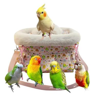 Imagem de Bolsa de transporte de pássaros quente, bolsa de viagem de inverno, bolsa portátil de papagaio para pardal java branco, periquito, zebra, papagaio do Pacífico, periquito (rosa, médio)