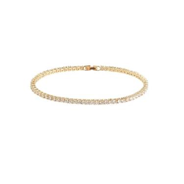 Imagem de Pulseira feminina banhada a ouro branco 14K com 3 mm de largura em zircão, 7.5", Cobre, Sem Pedra Preciosa