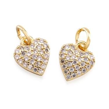 Imagem de 2 peças de pingentes de coração minúsculo de zircônia cúbica de latão brilhante micro pavê zircônia cúbica coração de amor para brincos faça você mesmo, colar, joias, ornamento, banhado a ouro 18K