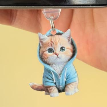 Imagem de Acessórios de telefone com pingente de plugue de poeira tipo C série gato desenho animado para iPhone 16 15 Samsung USB C plugue de poeira, tipo C