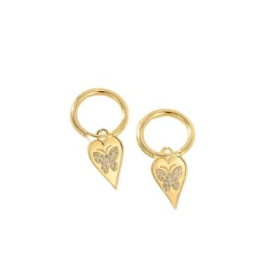 Imagem de Brincos de argola banhados a ouro 14K para mulheres, borboleta, cruz, bússola, formato de aranha, pingente de zircão cúbico, delicados, sem níquel, pingente, presente de aniversário, joias