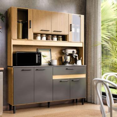 Imagem de Armário De Cozinha Completa Coral Com 8 Portas E 1 Gaveta Compacto Ripado Grafite