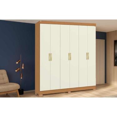 Imagem de Guarda Roupa Casal 6 Portas E 2 Gavetas C/ Pés Cb01r590 Canela/off White - Kappesberg