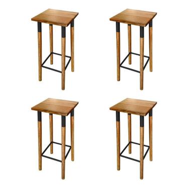 Imagem de Kit 4 Banquetas Bistro Industrial Colors Ferro E Madeira Maciça - Preta Preto