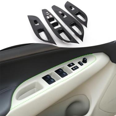 Imagem de Capa de interruptor de elevação de janela de porta de carro compatível com Infiniti G37 2009-2013 G25 2011 2012 capa de interruptor de elevação de janela kit de acabamento de botão interior acessórios