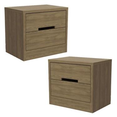 Imagem de Kit 02 Mesas De Cabeceira 2 Gavetas 54 Cm S822 Kappesberg Nogueira