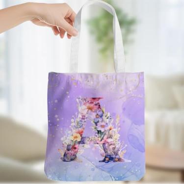 Imagem de Presentes personalizados para mulheres, monograma, presentes de aniversário para mulheres, esposa, irmã, damas de honra, Natal, inicial, bolsa, lona, praia, ombro, sacolas de supermercado, decoração