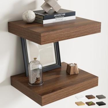 Imagem de Prateleiras flutuantes de 40,6 cm para parede, conjunto de 2 prateleiras de banheiro de grão de madeira de 30 cm D com suportes invisíveis, fácil instalação, prateleiras de armazenamento de madeira