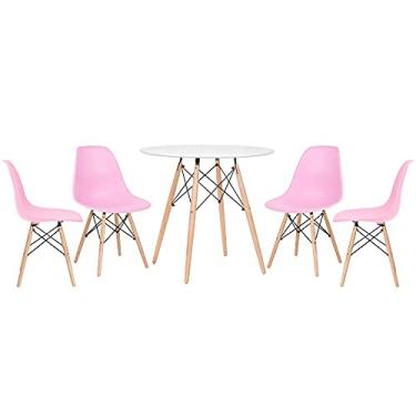 Imagem de Loft7, KIT - Mesa Eames 80 cm branco + 4 cadeiras Eames DSW rosa claro