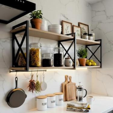 Imagem de Prateleira X Estilo Industrial Moderna, Funcional e Resistente Ideal para Organização e Decoração de Ambientes – Bimove (M. Castanho/S. Preto, 90x20)