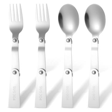 Imagem de 2 peças de garfo dobrável e 2 colheres dobráveis, conjunto de garfos de colheres dobráveis de aço inoxidável para funtainer, potes de comida de 293 ml, colheres e garfos dobráveis de substituição
