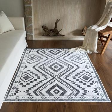 Imagem de RAMEFILD Tapete Marroquino Lavável 10 x 15 cm, Tapete Decorativo Geométrico, Pelo Baixo, Antiderrapante, Boho, Casa de Fazenda, Interior para Sala de Estar, Entrada, Lavanderia, Quarto, Preto e Branco