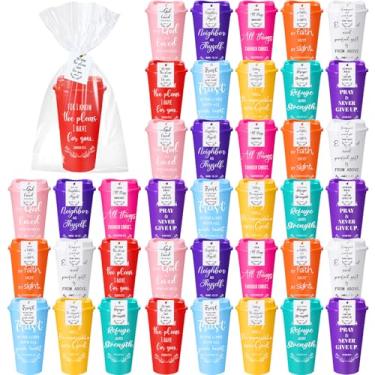 Imagem de LemonRoad 80 conjuntos de copos de café de plástico de 473 ml com tampas, cartões e sacos de presente, copo reutilizável com versículo da Bíblia copos religiosos a granel presentes inspiradores de