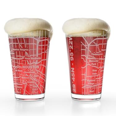 Imagem de Greenline Goods Copos de cerveja Houston, TX Map Pint (conjunto de 2), 473 g – Design de envoltório gravado