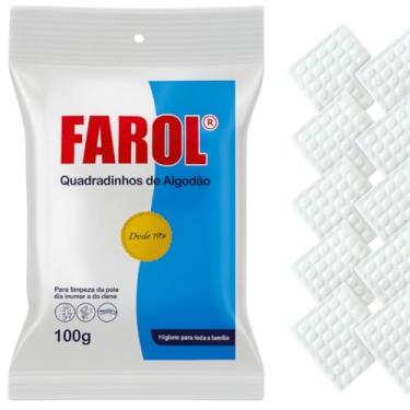 Imagem de Quadradinhos de Algodão com 120 unidades 100g Farol Para Maquiagem Manicure Limpeza Facial Tamanho Quadrado Pequeno 5,5x5cm