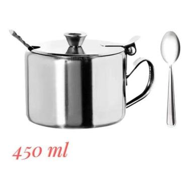 Imagem de Açucareiro Inox Com Tampa Colher Pote Açucar 450Ml Premium