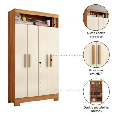 Imagem de Armário Multiuso 4 Portas 1 Nicho Notável NT4040 90cm Freijó/Off White