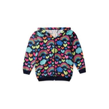 Imagem de Jaqueta Inverno Menina Marinho Com Capuz em Moletom Corações - Molekad