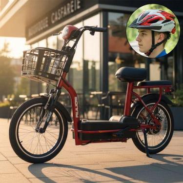 Imagem de Bicicleta Elétrica 500w Aro 20 Bikelete Sem Cnh + Capacete, Vermelho