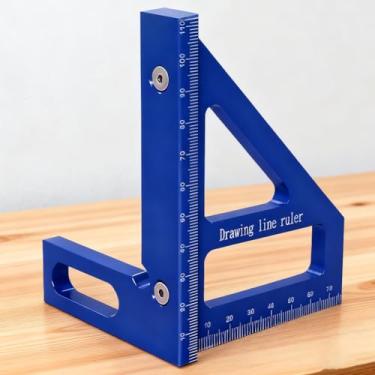 Imagem de Régua multiangular de liga de alumínio 3 em 1, quadrado e transferidor de madeira de 45/90 graus, ferramenta de medição de precisão para carpintaria e projetos DIY (azul)