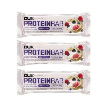 Imagem de KIT 3 BARRA DE PROTEINA 20G CHOCOLATE BRANCO FRUTAS VERMELHAS DUX 60g