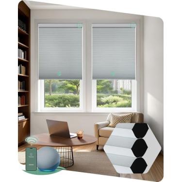 Imagem de Yoolax Persianas celulares motorizadas compatíveis com Alexa, persianas motorizadas blackout para janelas, persianas automáticas com controle remoto 78,7 cm L x 182,9 cm A (Blackout White)