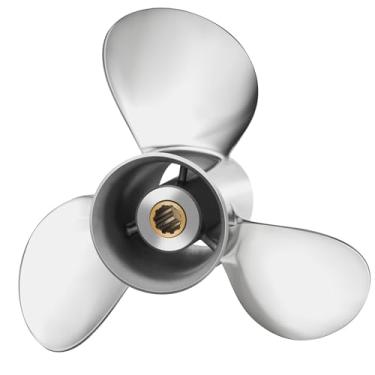 Imagem de JSPROP Hélice de barco externo de aço inoxidável 9,9 x 10 para motores Tohatsu Nissan e Mercury 25-30HP, dente de 10 estrias, compatível com Tohatsu Nissan e Mercury 25HP 30HP, RH