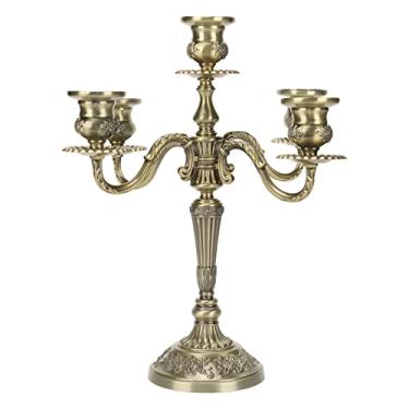 Imagem de Candelabro vintage com 5 braços, alto, à prova de ferrugem, resistente a arranhões, suporte de vela de metal para festas de casamento, decoração de casa, liga de zinco