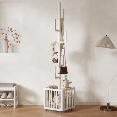 Imagem de YQJJGL Cabide de cacto, suporte moderno para entrada, madeira maciça 6 ganchos cabideiro de madeira (branco)