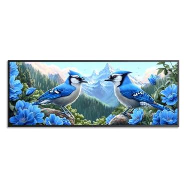 Imagem de Wergund Kits de arte de diamante grande DIY 5D para adultos, pássaro azul, flor de arte de diamante de tamanho grande, broca completa, cristal, strass, bordado, ponto cruz, arte, arte, lona, decoração