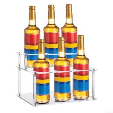 Imagem de Meyeyaia Rack de xarope de café de acrílico transparente, suporte de xarope de café de 2 camadas: capacidade de 6 garrafas para xaropes de bancada de cozinha, condimentos e vinho