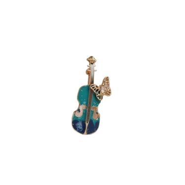 Imagem de Broche Pin, violino elegante com detalhes em borboleta, liga de 4,2 x 2 cm