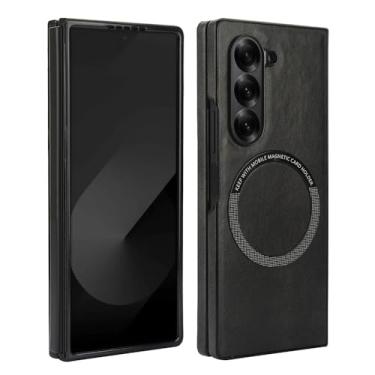 Imagem de XKchatpt Capa magnética para Samsung Galaxy Z Fold 5 suporta carregamento sem fio, capa rígida fina à prova de choque de couro PU para Samsung Galaxy Z Fold 5 (preto)