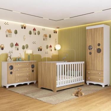 Imagem de Quarto de Bebê Completo com Berço Americano 3 em 1 Suspiro Multimóveis Mp4628 Branco/madeirado