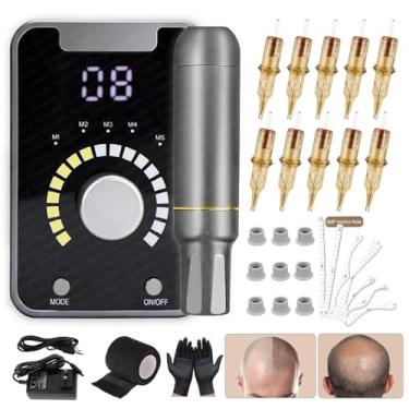 Imagem de Guapa Kit completo de tatuagem de micropigmentação do couro cabeludo – Máquina profissional de micropigmentação com fonte de alimentação, peles de prática, régua de linha do cabelo, 10 agulhas, copos