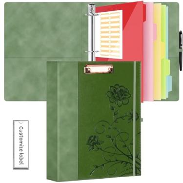 Imagem de Fichário de 3 anéis de 2,5 cm, fichários de couro com pranchetas, 18 divisórias stikers, fichário de três anéis KLLVE com suporte de caneta (verde, tamanho carta)