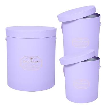 Imagem de 3pcs Round Flower Bucket Box Small Paperboard Bouquet Container for Weddings Birthdays and Special Occasions Elegant Floral Packing(Purple)