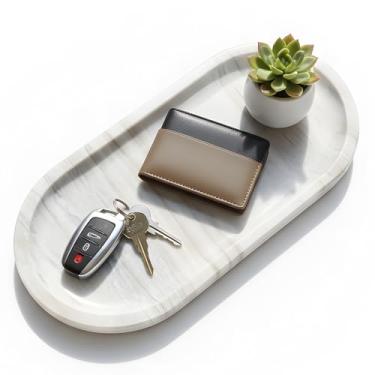 Imagem de DACHUN Bandeja de mármore natural para bancada de banheiro, com pés antiderrapantes, bandeja decorativa de pedra de mármore para banheiro/cozinha/penteadeira/cômoda/mesa de cabeceira (grão de madeira