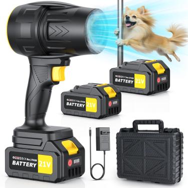 Imagem de Soprador de folhas portátil sem fio com 2 baterias e carregador, sopradores de folhas elétricos leves de 550 CFM, sopradores de folhas alimentados por bateria de 21 V para cuidados com o gramado