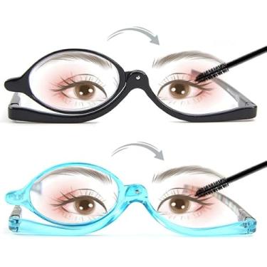Imagem de Bencaley 2 Pares De Óculos Leitura Para Maquiagem, Femininos, Com Lupa E Dobradiça, Maquiagem Mola +2,00, Preto Azul