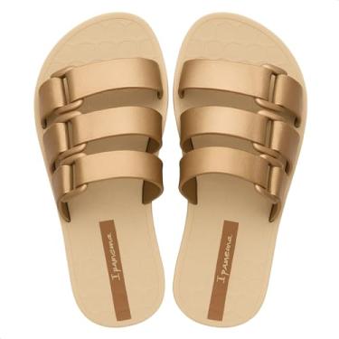 Imagem de Chinelo Sandalia Feminino Ipanema Bold Slide Macio Grendene Bege/Ouro (BR, Adulto, Faixa Numérico, 39, 40)
